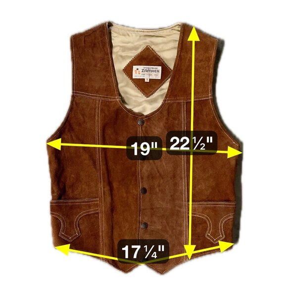 Vintage Western Brown Leather Suede Vest Small Zamher Mexico Festival Cowboy - Picture 5 of 10